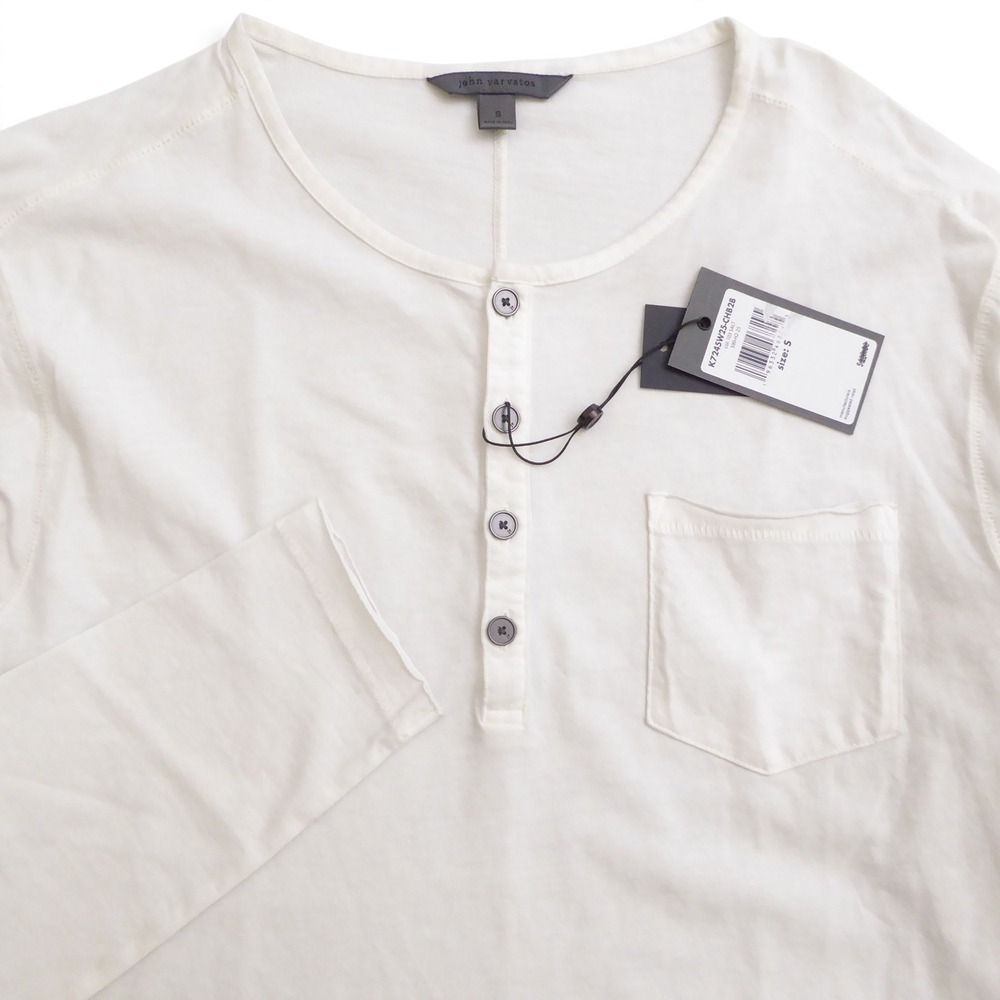 John Varvatos Mens Baylor Henley Shirt White Organic Cotton Long Sleeve Small